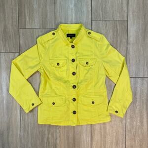 Talbots Utility Jacket Womens 6 Yellow Cotton Blend Button Front Pockets
